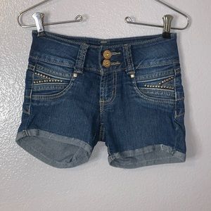Shicas Jeans gold sequined double button jean shorts